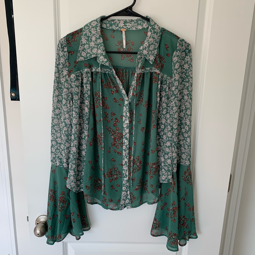 Free People Flowy Button Up Blouse
